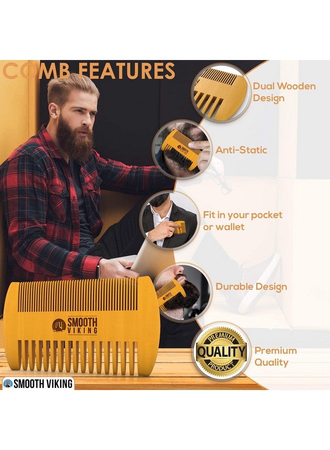 Smooth Viking Beard Care مجموعة هدايا فرشاة ومشط لحية سموذ فايكنغ للرجال فرشاة شعر من شعر الخنزير الطبيعي ومشط خشبي أدوات تصفيف وتشكيل الشعر الوجهية - Image 5