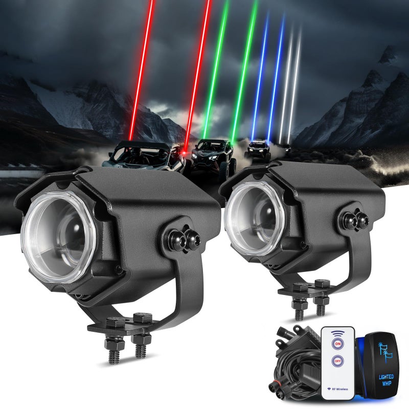 Whip Lights for Side by Side Niking Auto 2Pcs Whipless LED Whip Lights with Switch Remote RGB Chase Pods Antenna Lighted Whip Kits for Polaris RZR CanAm ATV UTV Dune Buggy Trucks Kawasaki