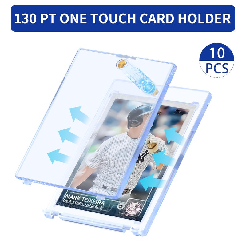 QTYORD 10 Pack 130PT Magnetic Card Holder for Trading Cards, One-Touch Card Case Holder for Baseball Football Sports MTG TCG Collectable Cards (10, 130PT) - Image 2