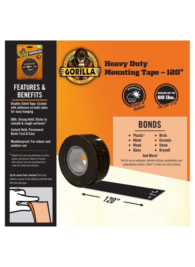 Gorilla Heavy Duty Double Sided Mounting Tape Xl 1 X 120 Black Pack Of 1 - Image 4