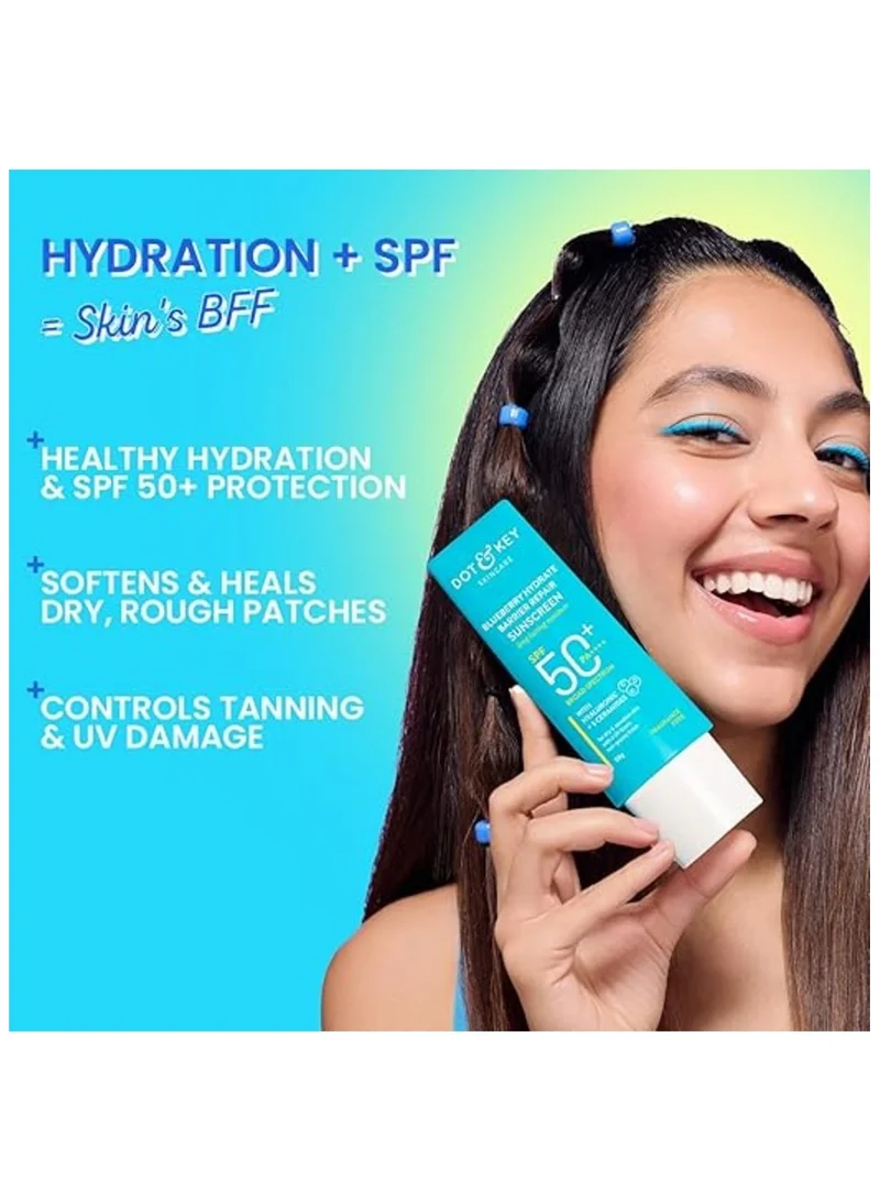Dot & Key Blueberry Sunscreen 50gm Dot&Key Blueberry Hydrate Barrier Repair Sunscreen Spf 50+,Pa++++|For Dry&Sensitive Skin|Non - Greasy Finish|No White Cast|Uv&Blue Light Protection|Broad Spectrum|For Women&Men| 50g  | Best Price UAE