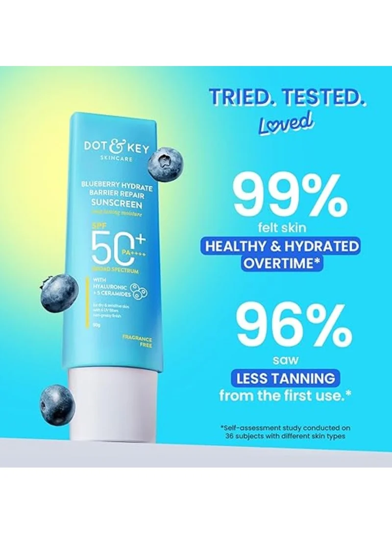 Dot & Key Blueberry Sunscreen 50gm Dot&Key Blueberry Hydrate Barrier Repair Sunscreen Spf 50+,Pa++++|For Dry&Sensitive Skin|Non - Greasy Finish|No White Cast|Uv&Blue Light Protection|Broad Spectrum|For Women&Men| 50g  | Best Price UAE