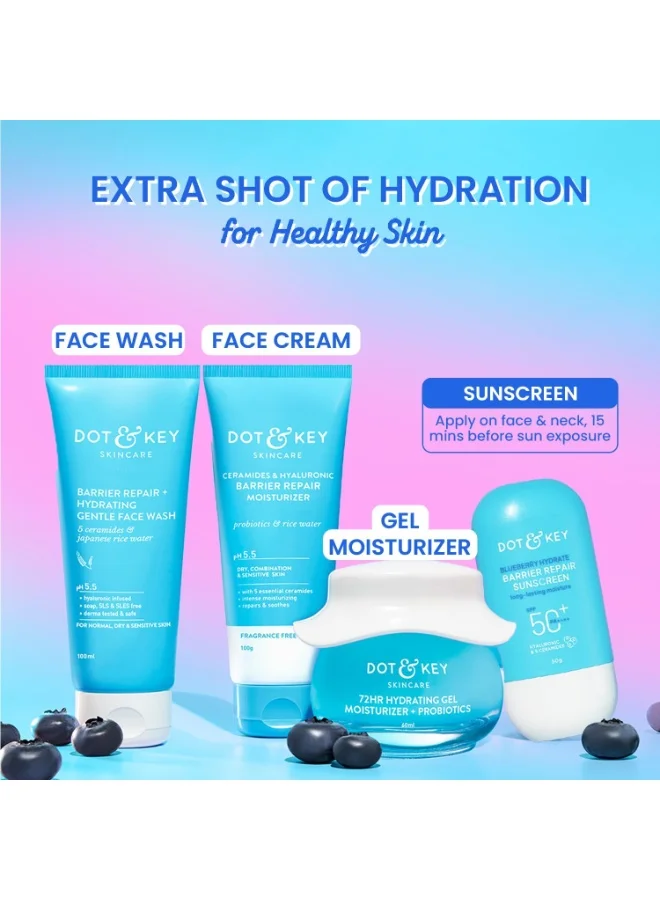 Dot & Key Blueberry Sunscreen 50gm Dot&Key Blueberry Hydrate Barrier Repair Sunscreen Spf 50+,Pa++++|For Dry&Sensitive Skin|Non - Greasy Finish|No White Cast|Uv&Blue Light Protection|Broad Spectrum|For Women&Men| 50g  | Best Price UAE