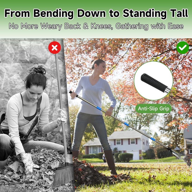 SAN LIKE Light & sturdy 68" Adjustable Metal Leaf Rake, Heavy Duty Lawn Thatch Rake | Sturdy metal rake head with extendable 68-inch adjustable handle, heavy-duty durable structure for lawn thatch & leaf cleanup Flexible varied design - Image 4