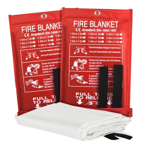 Smilco Emergency Fire Blanket for Home & Kitchen - 40x40 Flame-Retardant Fiberglass Fire Suppression Blankets, 2-Pack for Bedroom, Camping, BBQ & Emergency Safety (White) - Image 1