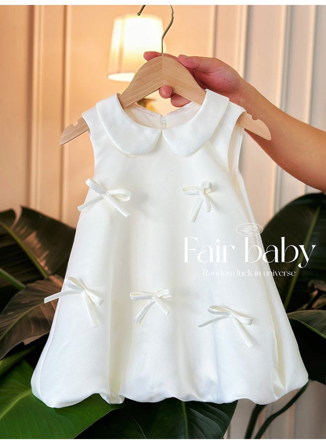 New White Winter Clothing For Girls, First Birthday Piano Performance Dress, Baby Girl Princess Dress, Sleeveless Vest Dress
