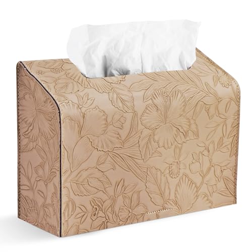 Hennaja Leather Cover for Disposable Paper Hand Towel Box, Compatible with Kleenex Paper Hand Towel(1-Carved Beige) - Image 1