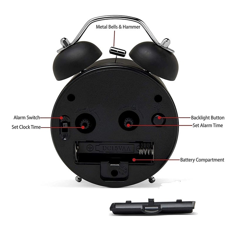 Diazola Twin Bell Edition Vintage Look Table Alarm Clock with Night Led Display Table Alarm Clock for BedroomAlarm Clock for Students Alarm Clock for Heavy SleepersMulticolourRBC01 - Image 2