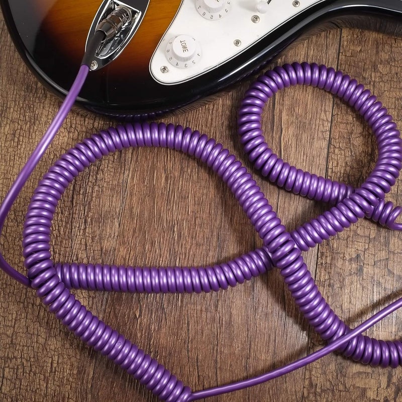 MAKA Premium Guitar Coil Cable 30 Feet, Instrument Coiled Curly Cord for Guitar Bass, 1/4 inch Right Angle to Straight, Purple - Image 4