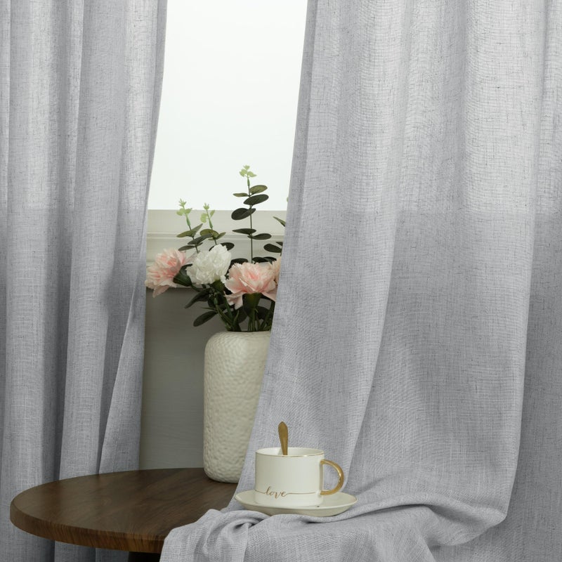 Pitalk فاتح رمادي 102 بطول الستائر لغرفة الطعام الحية 2 لوحات Grommet العيينة مصباح تصفية الخيش مزرعة النافذة الستائر الفضة الرمادي الستائر - Image 3