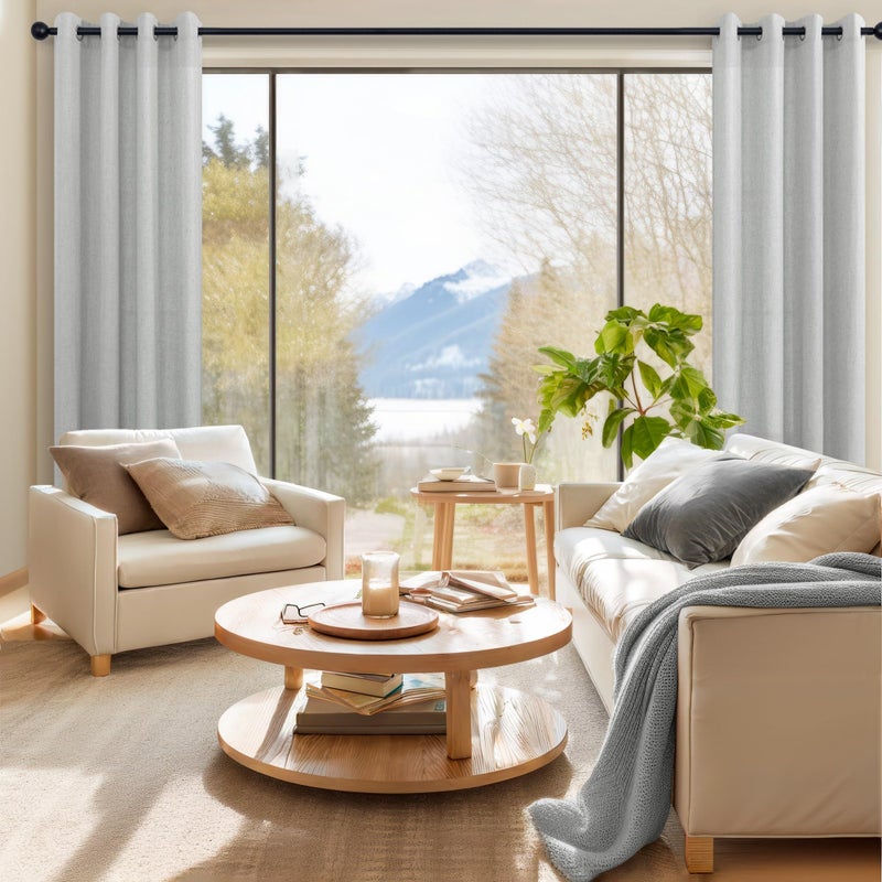 Pitalk فاتح رمادي 102 بطول الستائر لغرفة الطعام الحية 2 لوحات Grommet العيينة مصباح تصفية الخيش مزرعة النافذة الستائر الفضة الرمادي الستائر - Image 4