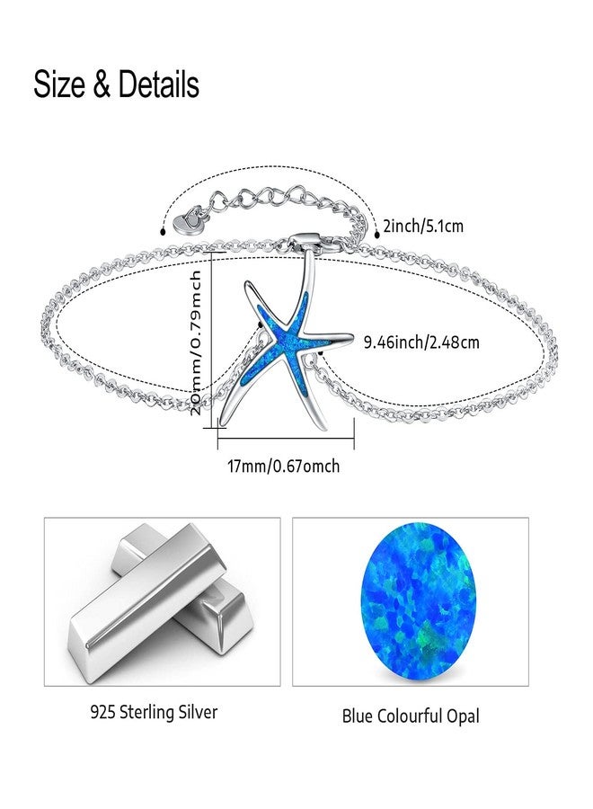 Cuoka Starfish Ankle Bracelets Adjustable 925 Sterling Silver with Blue Fire Opal Foot Bracelets Beach Nautical Ocean Charm Jewelry Birthday Mother Day for Women Girlfriend - Image 4
