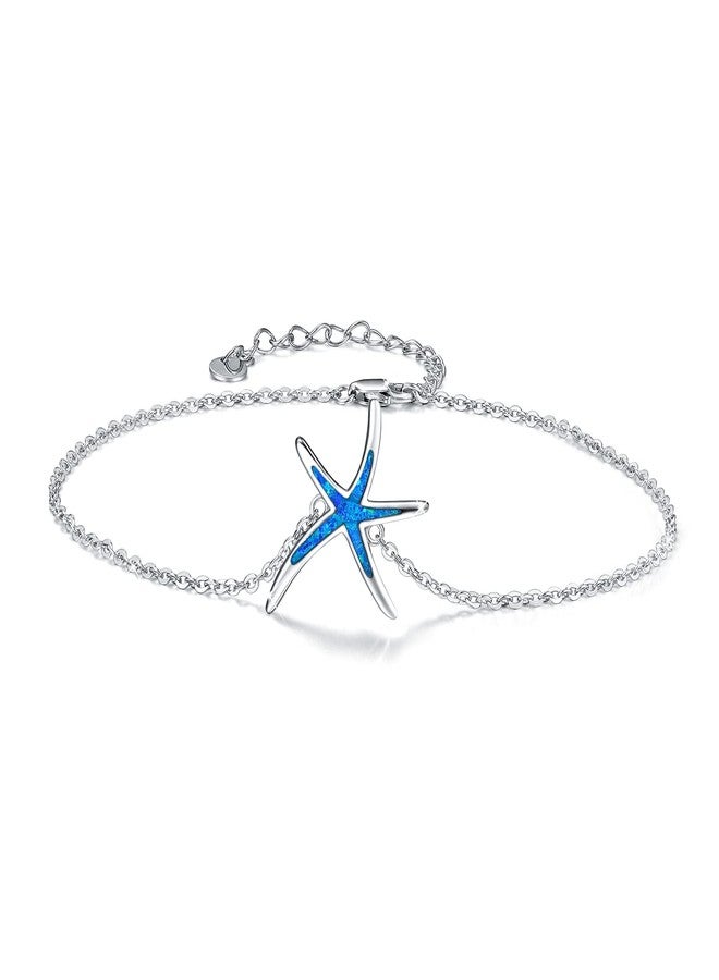 Cuoka Starfish Ankle Bracelets Adjustable 925 Sterling Silver with Blue Fire Opal Foot Bracelets Beach Nautical Ocean Charm Jewelry Birthday Mother Day for Women Girlfriend - Image 1