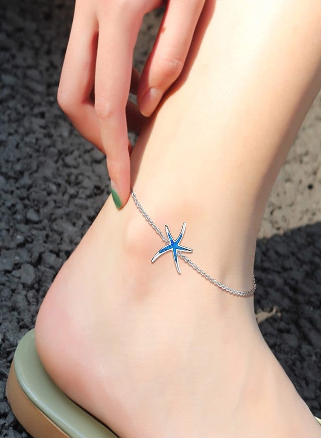 Cuoka Starfish Ankle Bracelets Adjustable 925 Sterling Silver with Blue Fire Opal Foot Bracelets Beach Nautical Ocean Charm Jewelry Birthday Mother Day for Women Girlfriend - Image 5