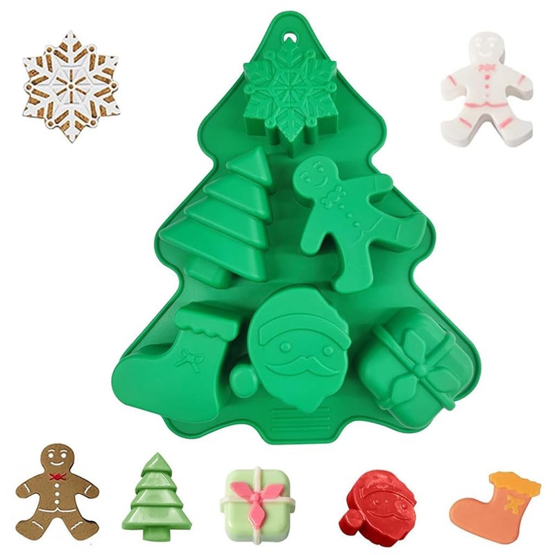 Skytail 6 Slot Christmas Mould for Chocolate Making Soap Cake Cupcake Baking Candy Candle Resin Molds for Xmas Gift Box Moulds with Shape of Gingerbread Man Tree Snowflake Socks Santa - Image 1