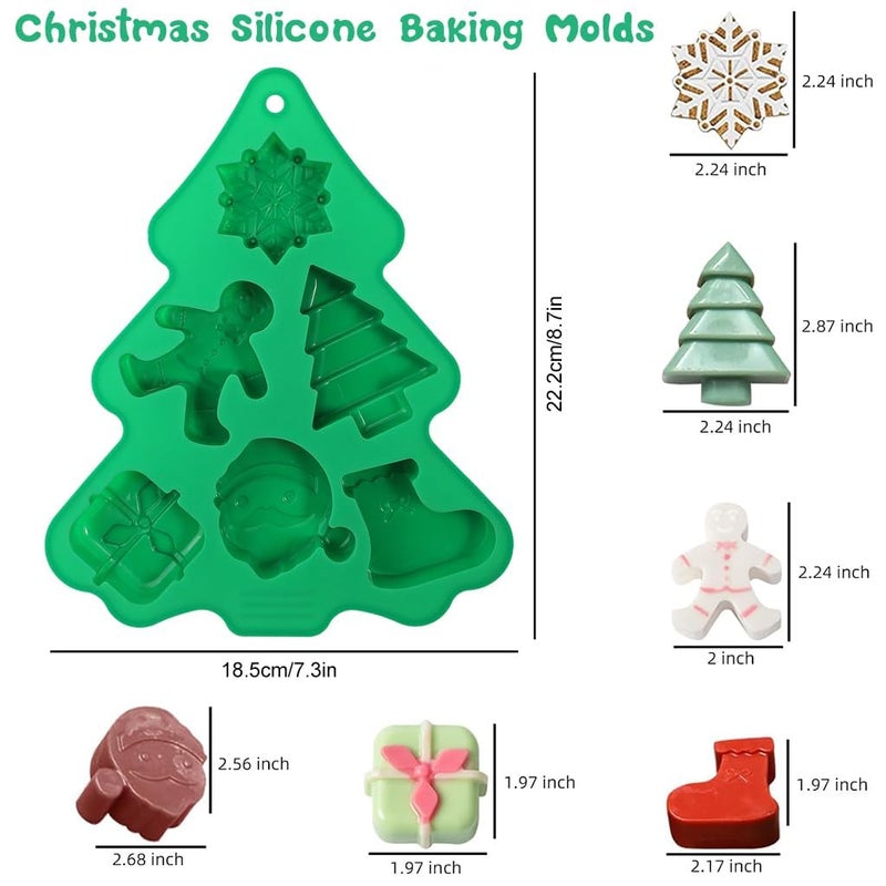 Skytail 6 Slot Christmas Mould for Chocolate Making Soap Cake Cupcake Baking Candy Candle Resin Molds for Xmas Gift Box Moulds with Shape of Gingerbread Man Tree Snowflake Socks Santa - Image 2