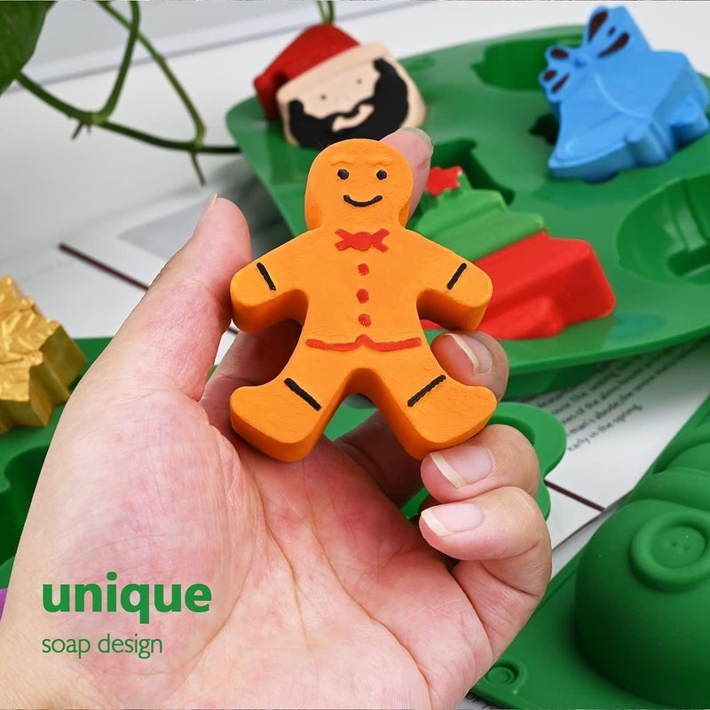 Skytail 6 Slot Christmas Mould for Chocolate Making Soap Cake Cupcake Baking Candy Candle Resin Molds for Xmas Gift Box Moulds with Shape of Gingerbread Man Tree Snowflake Socks Santa - Image 5