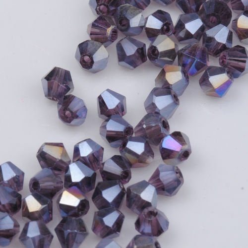 XinBoWen DIY 4mm 1000Pcs Bulk Faceted Bicone Crystal Glass Beads with Container Box Beads for Making Jewelry Purple