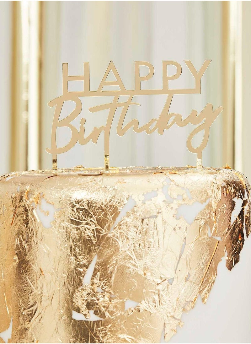 Ginger Ray Happy Birthday Gold Acrylic Cake Topper - Image 1