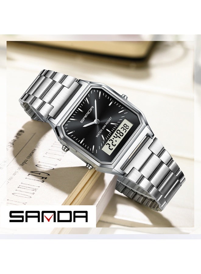 Sanda Watches - Luxury Business Quartz Men Watches Stainless Steel Band Fashion LED Waterproof Clock Outdoor Casual Man Watch SANDA - Image 2