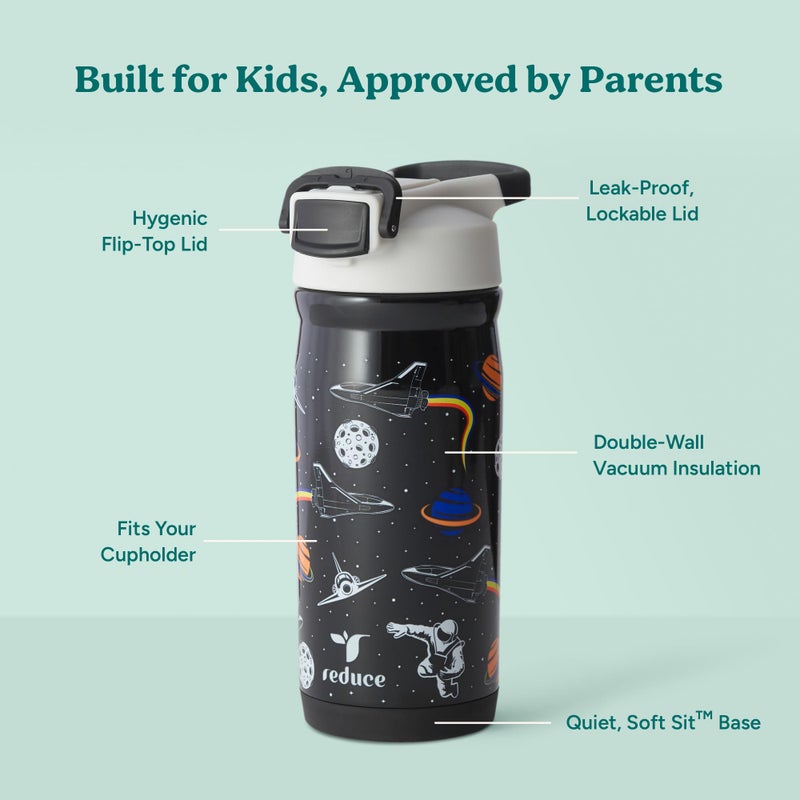 Reduce Hydrate Pro Kids 14oz Stainless Steel Insulated Water Bottle w/Straw â€“ Spill Proof Tumbler for Kids â€“ 30 Hour Cold Retention â€“ Dishwasher Safe Leak-Proof Design - Galaxy - Image 3