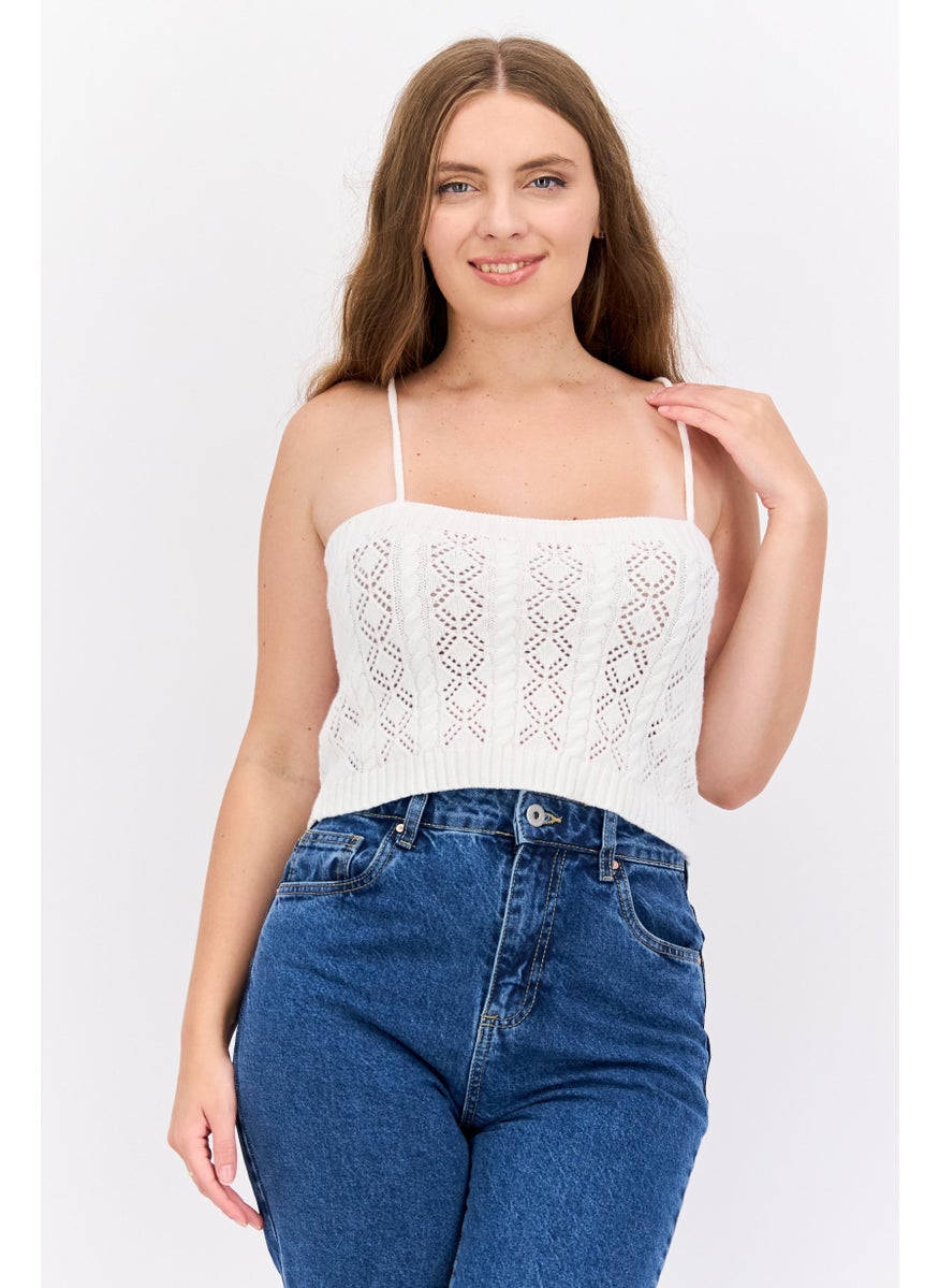 Missguided - Women Square Neck Sleeveless Knitted Top, White - Image 1