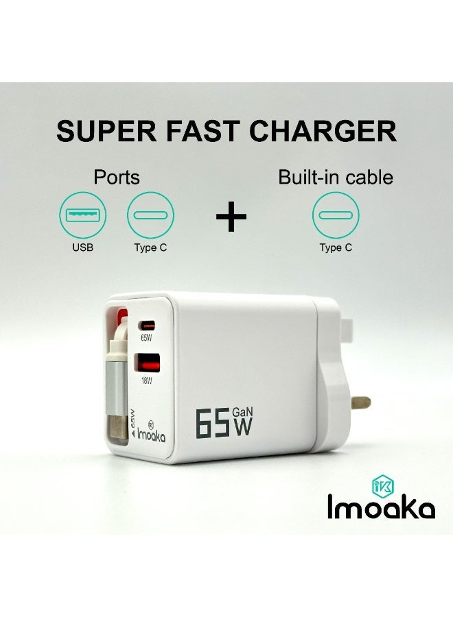 Imoaka 65W USB-C Wall Charger, Dual Port Quick Charge Power Adapter, Smart Power Delivery, Compatible with Smartphones, Tablets, AirPods, Digital Cameras - Image 4