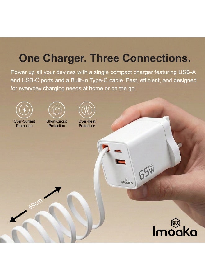 Imoaka 65W USB-C Wall Charger, Dual Port Quick Charge Power Adapter, Smart Power Delivery, Compatible with Smartphones, Tablets, AirPods, Digital Cameras - Image 5