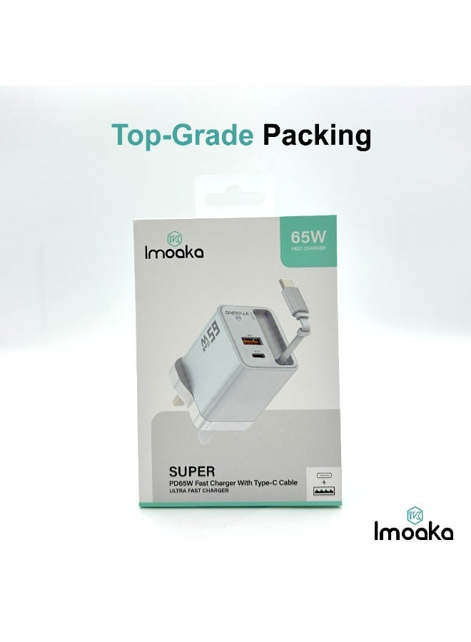 Imoaka 65W USB-C Wall Charger, Dual Port Quick Charge Power Adapter, Smart Power Delivery, Compatible with Smartphones, Tablets, AirPods, Digital Cameras - Image 2