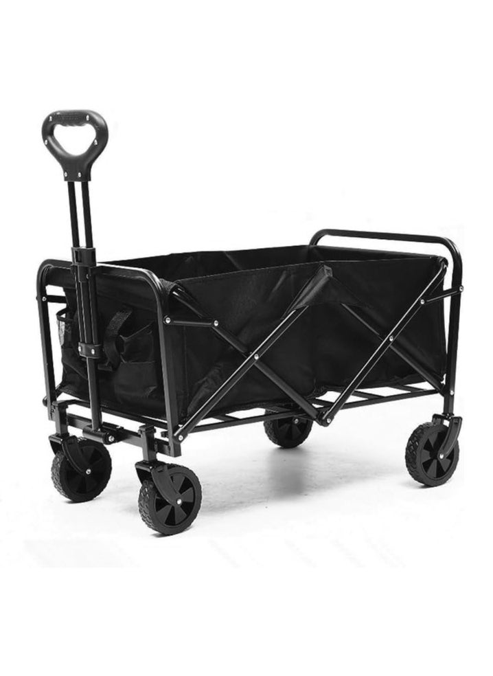 Heavy Duty Shopping Trolley Folding Multi-Functional Portable Utility Wagon Beach Trolley with Storage Basket Outdoor Camping Garden Cart with Adjustable Handle (BLACK) 