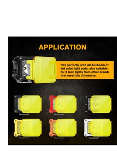 Excefore 2 PCS Square LED Cube Light Covers, 3 inch Amber LED Pod Covers, Protective Polycarbonate Light Bar Lens Covers, Yellow Square Light Covers  - Image 4