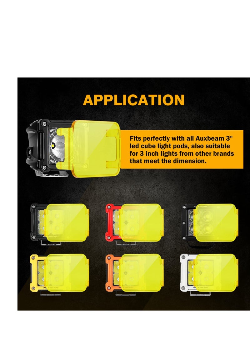 Excefore 2 PCS Square LED Cube Light Covers, 3 inch Amber LED Pod Covers, Protective Polycarbonate Light Bar Lens Covers, Yellow Square Light Covers  - Image 4
