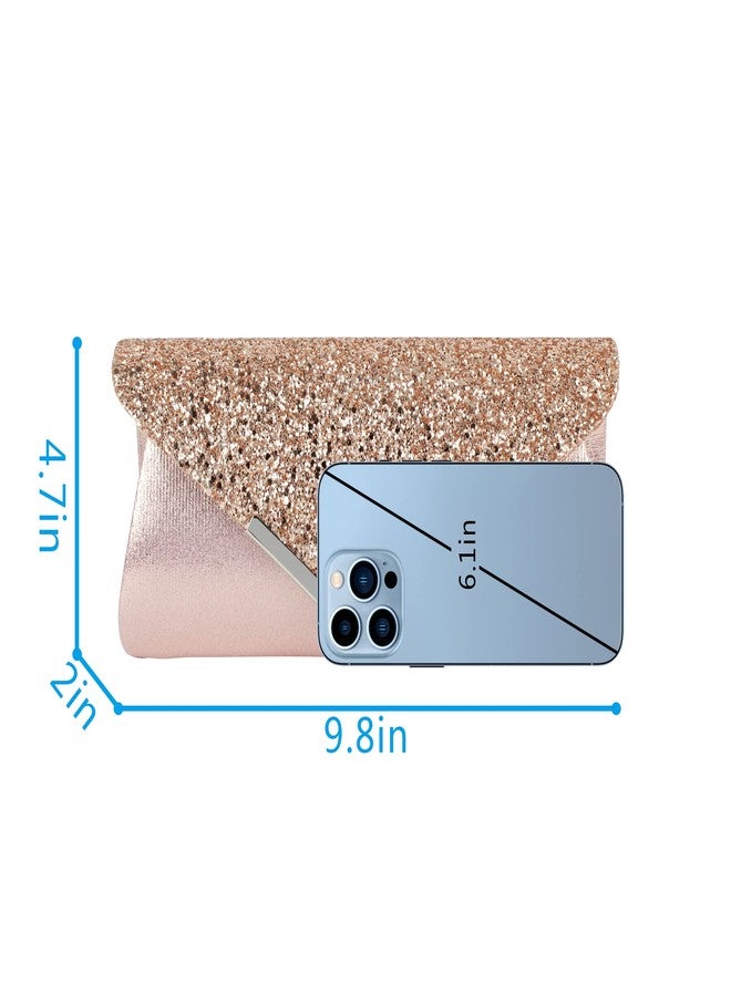 Queena Womens Shiny Sequins Evening Clutch Envelope Handbag Chain Purse for Wedding Party Prom Gift for Mom Wife Girlfriend Pink, Pink - Image 2