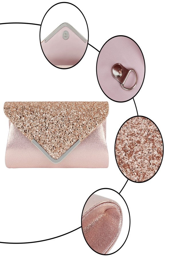 Queena Womens Shiny Sequins Evening Clutch Envelope Handbag Chain Purse for Wedding Party Prom Gift for Mom Wife Girlfriend Pink, Pink - Image 4