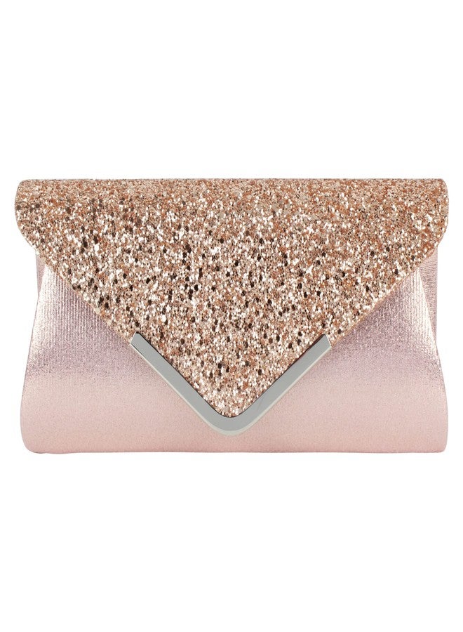 Queena Womens Shiny Sequins Evening Clutch Envelope Handbag Chain Purse for Wedding Party Prom Gift for Mom Wife Girlfriend Pink, Pink - Image 1