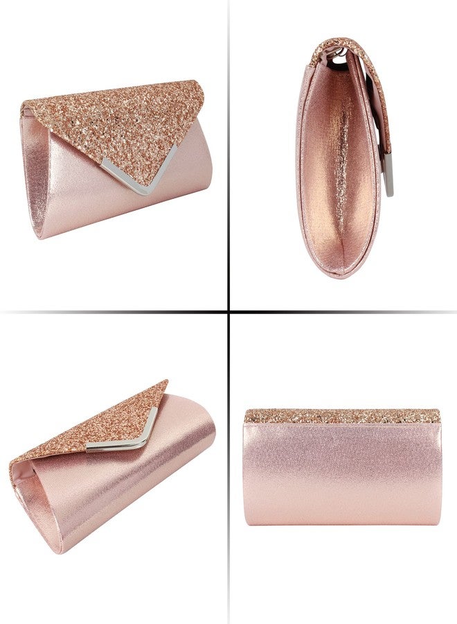 Queena Womens Shiny Sequins Evening Clutch Envelope Handbag Chain Purse for Wedding Party Prom Gift for Mom Wife Girlfriend Pink, Pink - Image 3