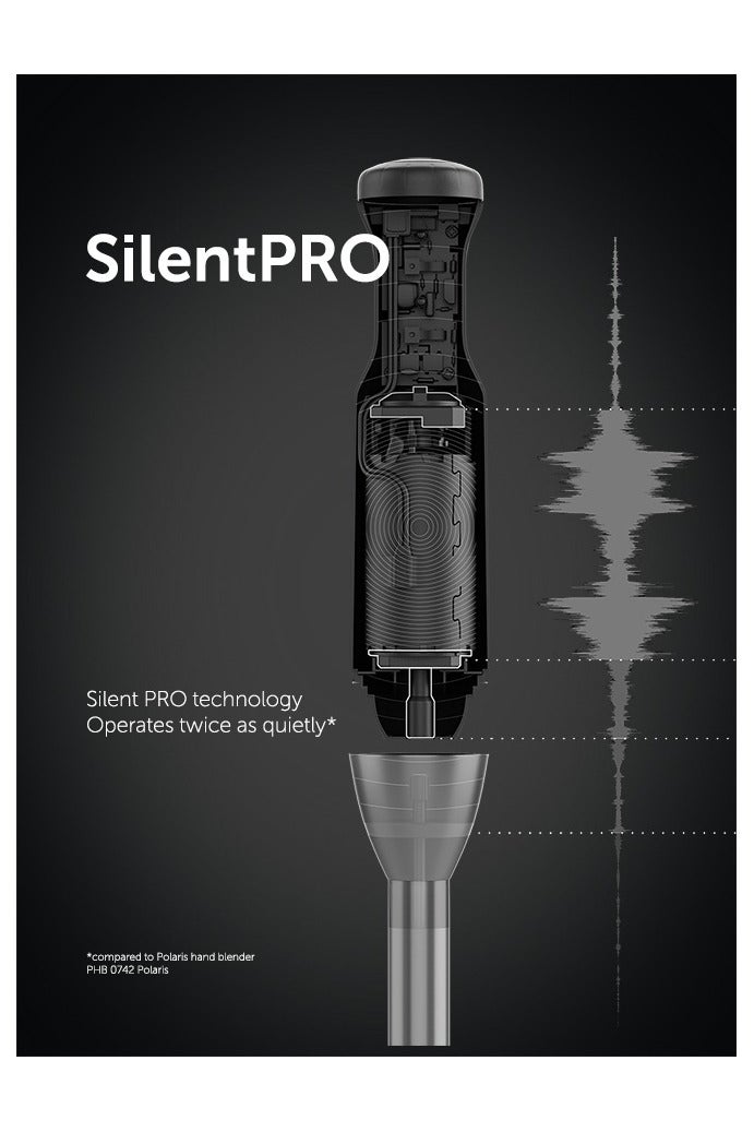 Polaris Polaris PHB 1017GL Silent Hand Blender | 1000W SilentPRO | 4-in-1: Blender, Chopper, Whisk, Puree Masher | 25 Speeds + Turbo | 0.8L Glass Chopper | 0.7L BPA-Free Cup | 4 Pro TITAN Blades | PROtect - Image 2