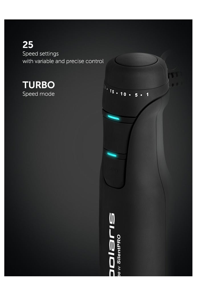 Polaris Polaris PHB 1017GL Silent Hand Blender | 1000W SilentPRO | 4-in-1: Blender, Chopper, Whisk, Puree Masher | 25 Speeds + Turbo | 0.8L Glass Chopper | 0.7L BPA-Free Cup | 4 Pro TITAN Blades | PROtect - Image 4