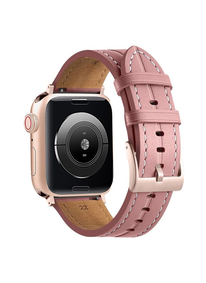 Generic - Replacement Strap Fluted Leather Strap For Apple Watch Ultra 49mm / Series 8&7 45mm / SE 2&6&SE&5&4 44mm / 3&2&1 42mm Dark Pink - Image 1