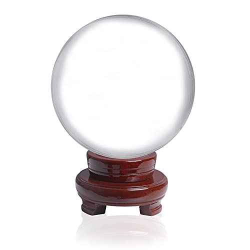 LONGWIN 100mm (3.9 inch) Clear Crystal Ball for Photography Fortune Telling Free Wooden Stand with Gift Pakcing - Image 1