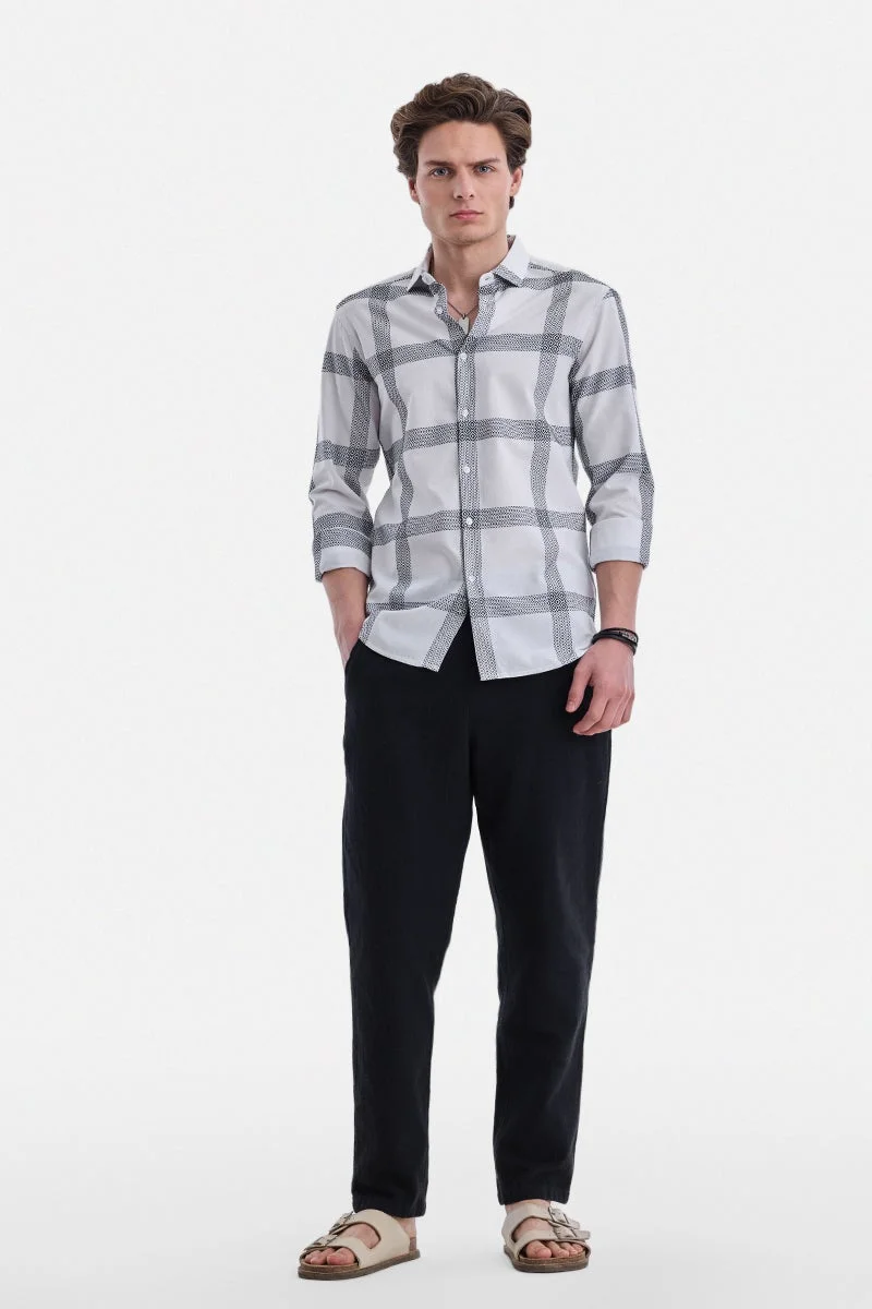 سنيتش White Geometric Long Sleeve Slim Fit Shirt