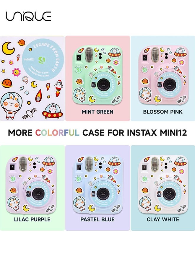 Unique - 3 Pack Clear Camera Case Compatible with Fujifilm Instax Mini 12 Instant Camera, Clear Instax Mini 12 Case with Photo Pocket Holds and Adjustable Shoulder Strap & Cute Camera Sticker (Blue) - Image 1