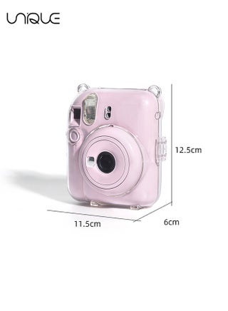 3 Pack Clear Camera Case Compatible with Fujifilm Instax Mini 12 Instant Camera, Clear Instax Mini 12 Case with Photo Pocket Holds and Adjustable Shoulder Strap & Cute Camera Sticker (Blue) - view 2