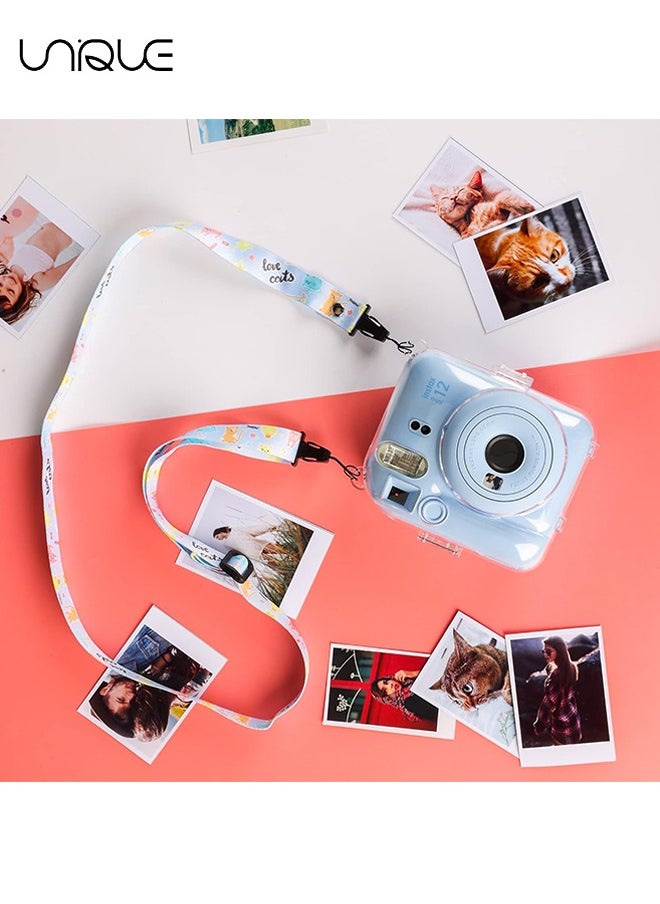 Unique - 3 Pack Clear Camera Case Compatible with Fujifilm Instax Mini 12 Instant Camera, Clear Instax Mini 12 Case with Photo Pocket Holds and Adjustable Shoulder Strap & Cute Camera Sticker (Blue) - Image 1