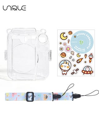 3 Pack Clear Camera Case Compatible with Fujifilm Instax Mini 12 Instant Camera, Clear Instax Mini 12 Case with Photo Pocket Holds and Adjustable Shoulder Strap & Cute Camera Sticker (Blue) - view 3