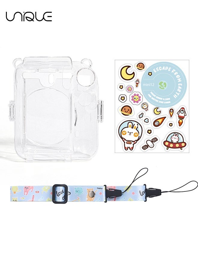 Unique - 3 Pack Clear Camera Case Compatible with Fujifilm Instax Mini 12 Instant Camera, Clear Instax Mini 12 Case with Photo Pocket Holds and Adjustable Shoulder Strap & Cute Camera Sticker (Blue) - Image 1