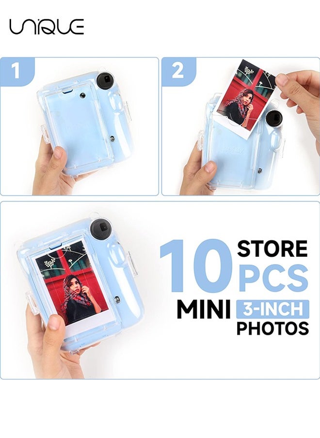 Unique - 3 Pack Clear Camera Case Compatible with Fujifilm Instax Mini 12 Instant Camera, Clear Instax Mini 12 Case with Photo Pocket Holds and Adjustable Shoulder Strap & Cute Camera Sticker (Blue) - Image 1