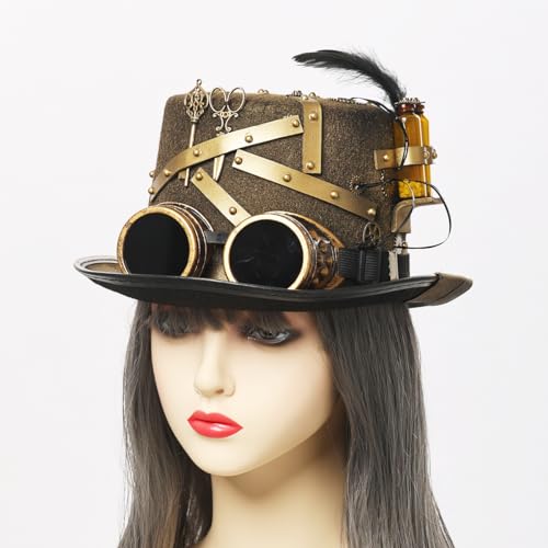GRACEART Unisex Steampunk Top Hats with Goggles for Women Men - Image 3