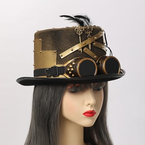 GRACEART Unisex Steampunk Top Hats with Goggles for Women Men - Image 5