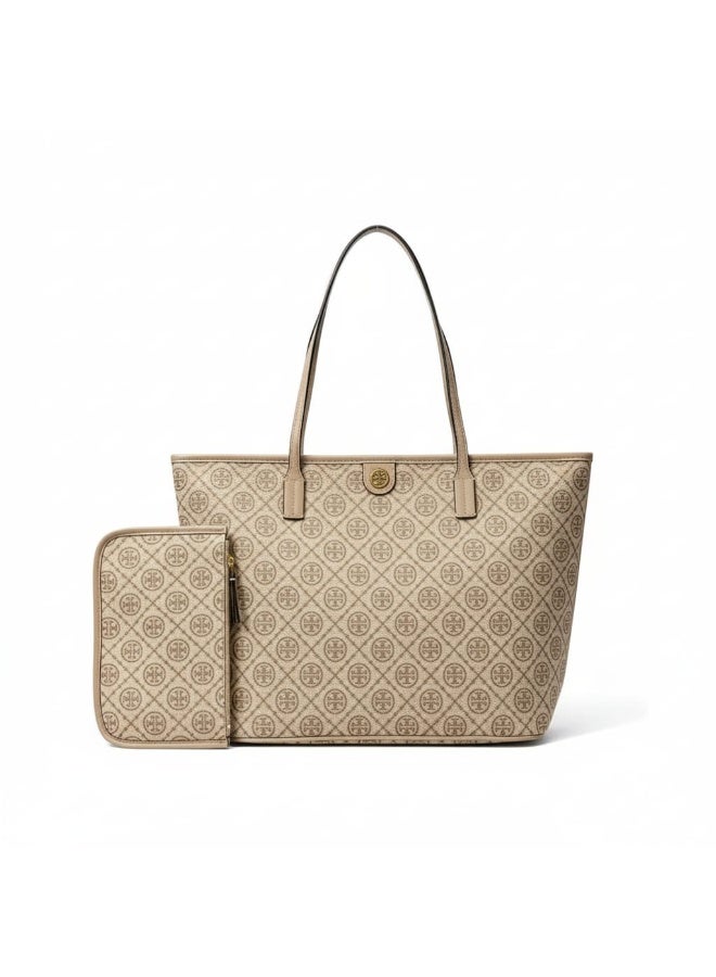 Burch Tory Burch The Totebag T monogram canvas with zipper pouch size 45 cm